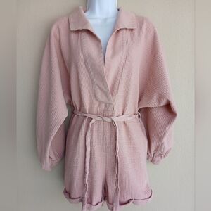 Free People Emeri Waffle Knit Romper in Pink XS